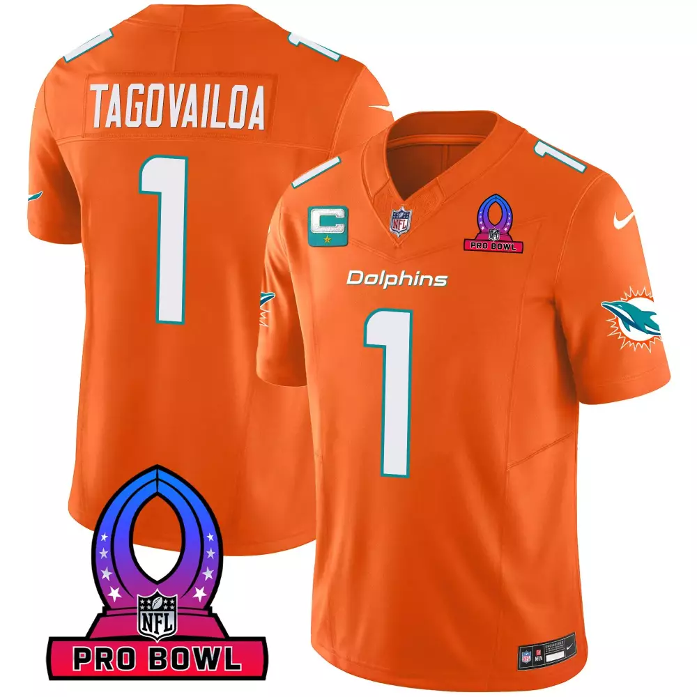 Tua Tagovailoa 1 Dolphins Jersey Orange Pro Bowl Men White Aqua Vapor All Stitched