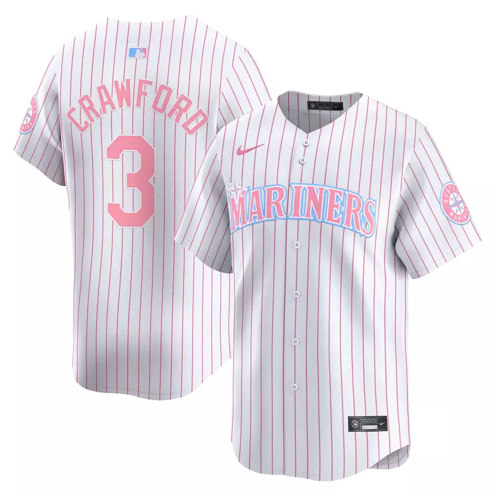 J.p. Crawford 3 Mariners Jersey White Men Split Design Pink Light Blue Unisex Vapor