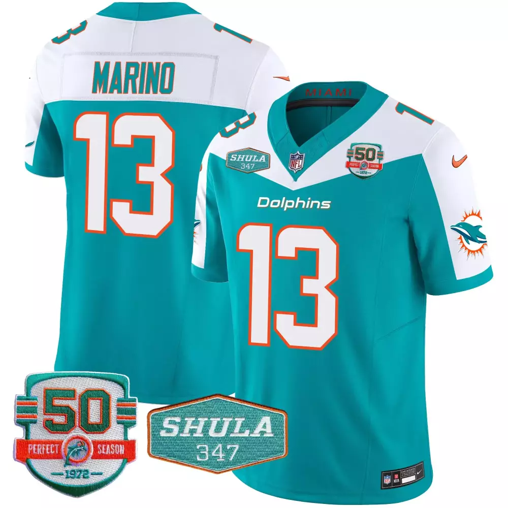 Dan Marino 13 Miami Dolphins Jersey Teal 50th Season Perfect Shula 347 Men White