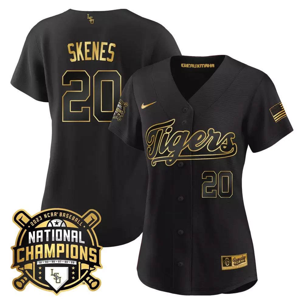 Paul Skenes 20 Lsu Tigers Jersey Black 2023 National Champions Baseball Men Gold