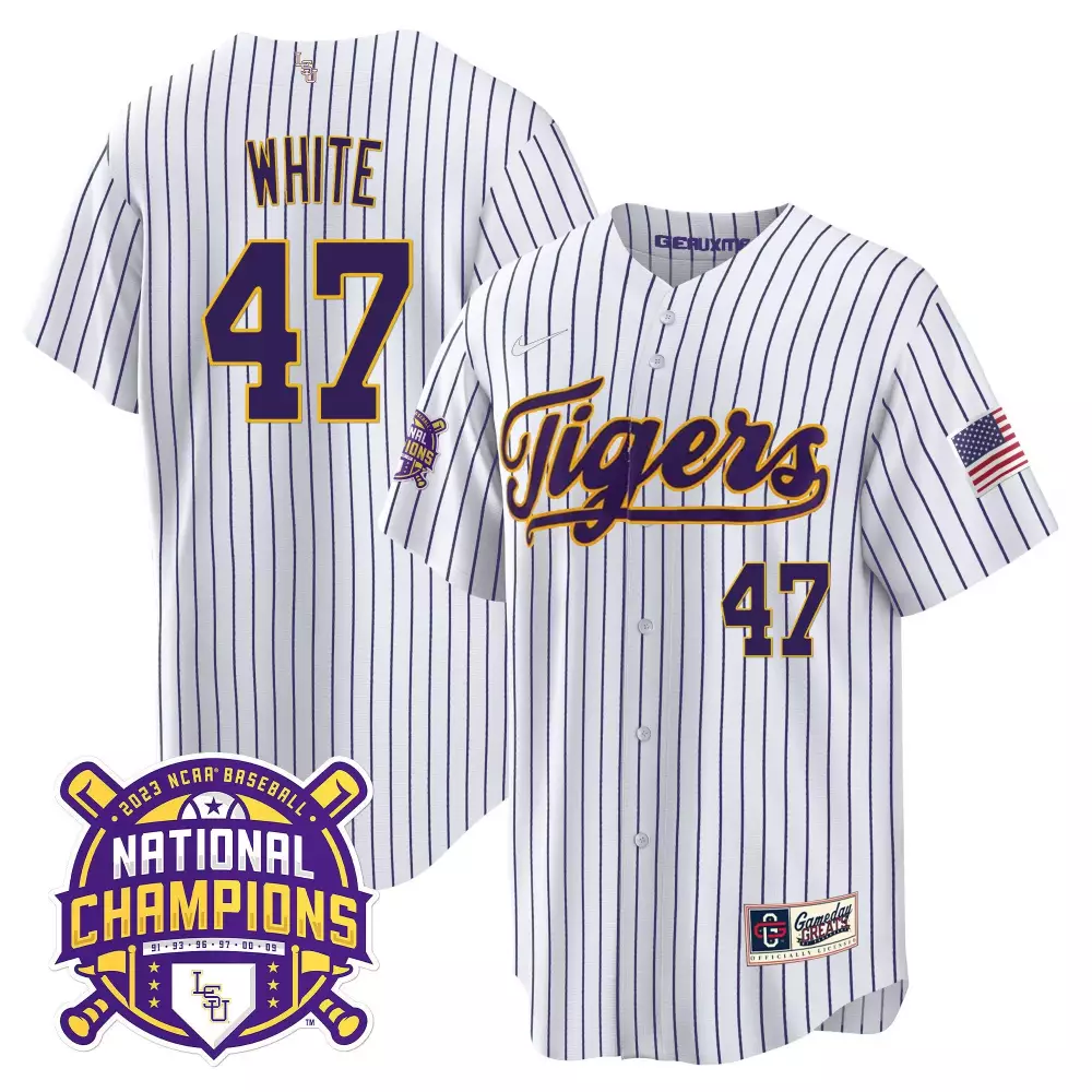 Eli White 47 Lsu Tigers Jersey 2023 National Champions Baseball Us Flag Men Purple