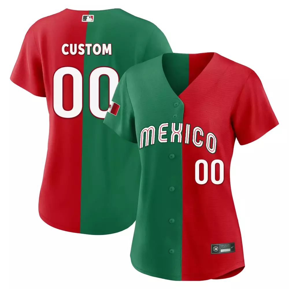 Custom Mexico Jersey Red Split Design Green All Stitched Vapor