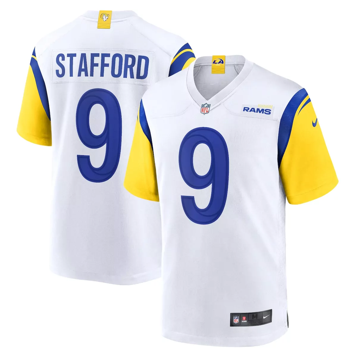 Matthew Stafford 9 Rams Jersey White Men NFL Blue Yellow Alternate Game
