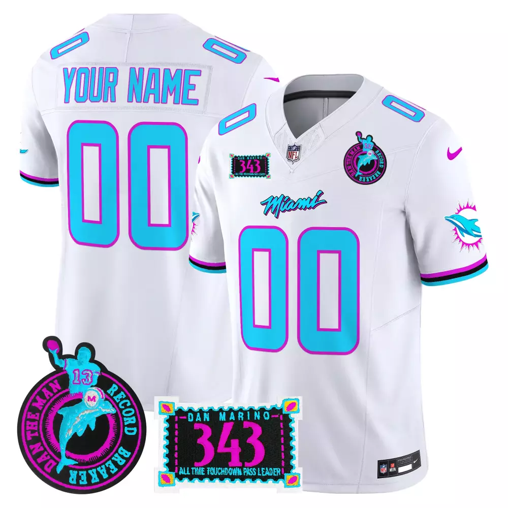 Custom Miami Dolphins Jersey White Dan Marino Throwback Man Record Breaker Men Alternate