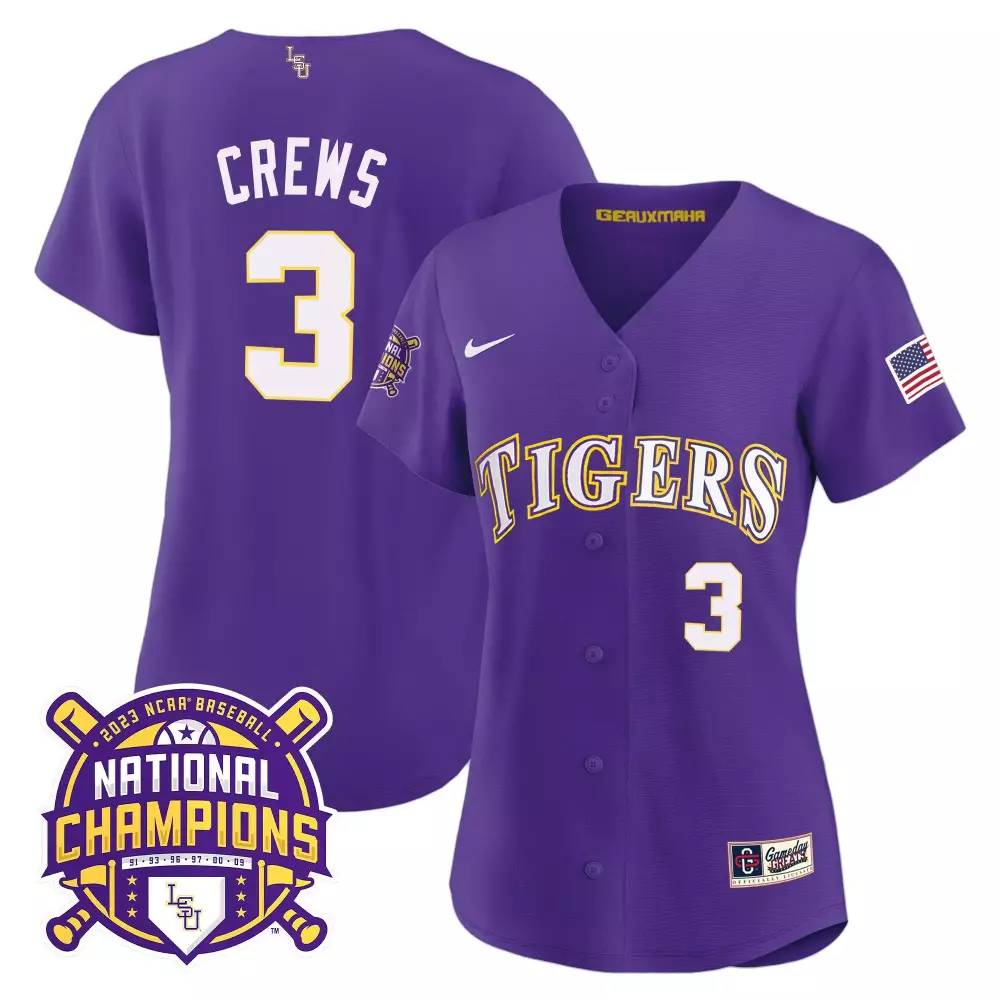 Dylan Crews 3 Lsu Tigers Jersey Purple National Champions 2023 Baseball American Flag