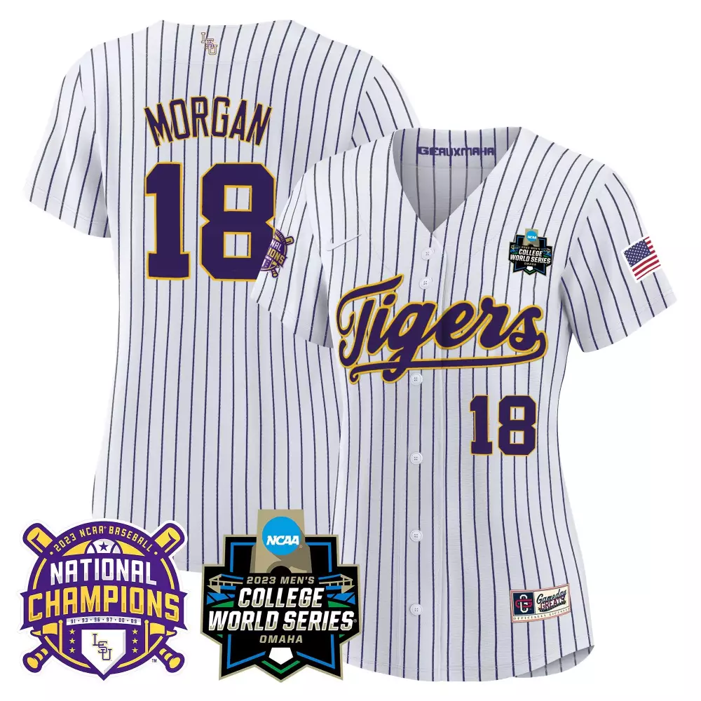 Tre Morgan 18 Lsu Tigers Jersey White National Champions 2023 Baseball Men Purple