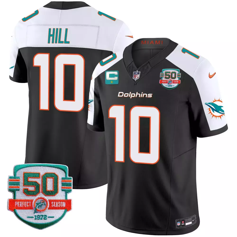 Tyreek Hill 10 Miami Dolphins Jersey Black 50 Perfect Season 1972 Men White Aqua