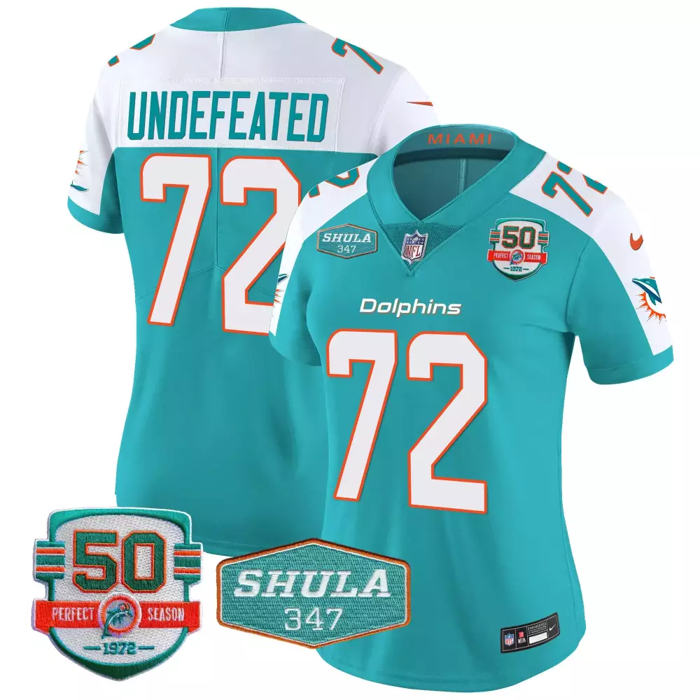 Undefeated Aqua 72 Dolphins Jersey Teal 50th Perfect Season 1972 Shula 347 Men White
