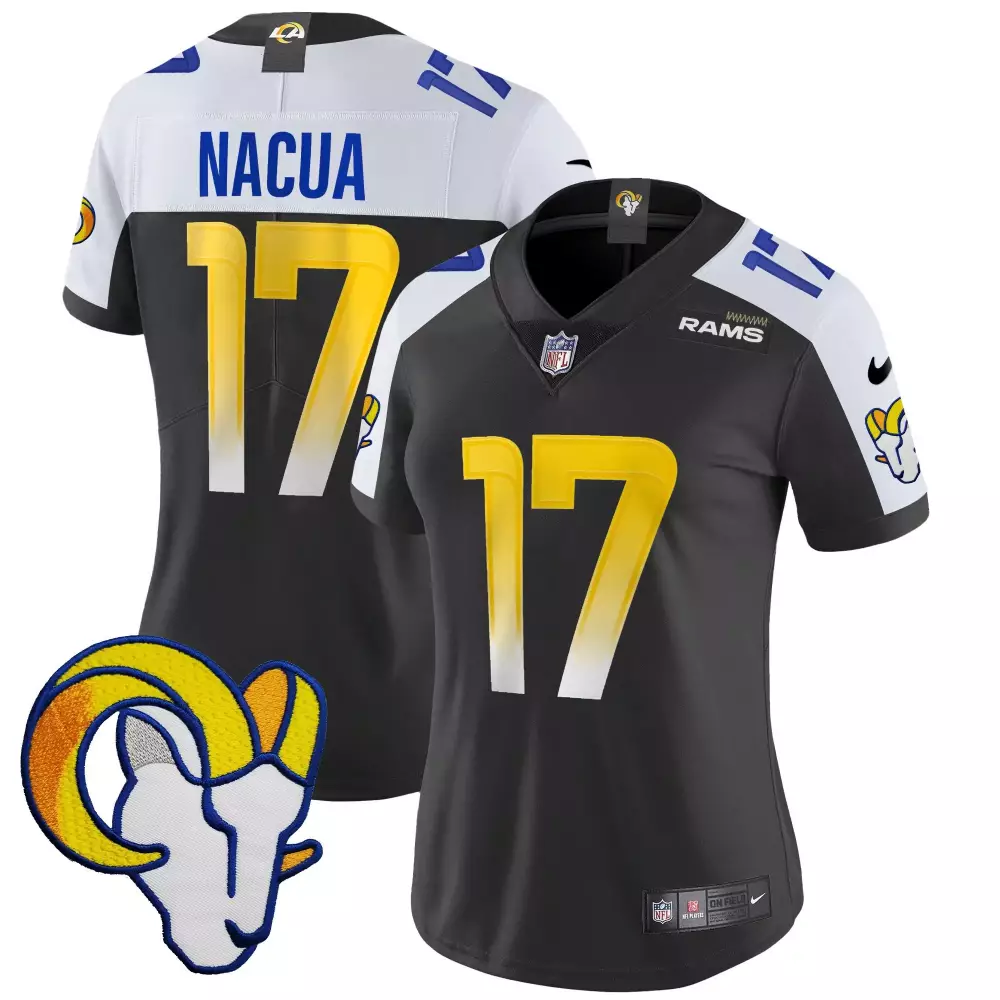 Puka Nacua 17 Rams Jersey Black On Field Men Replica White Yellow Alternate Vapor