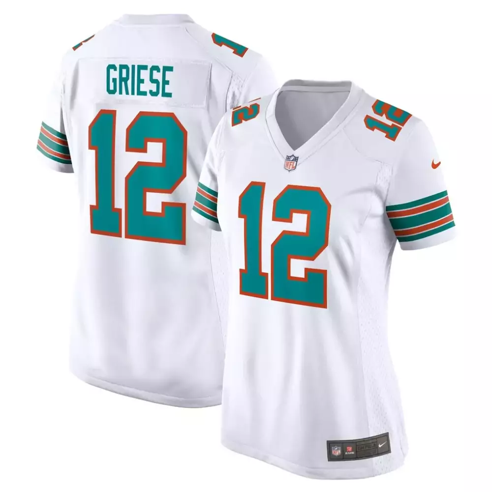 Bob Griese 12 Dolphins Jersey White Women NFL Aqua Orange Retired