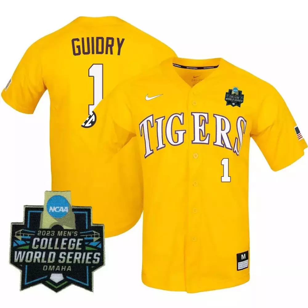 Weylin Guidry 1 Lsu Tigers Jersey Yellow 2023 Men's College World Series Men Purple