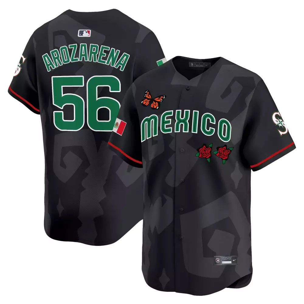 Arozarena Mexico 56 Jersey Black City Series Flag Butterfly Men Custom Design Green
