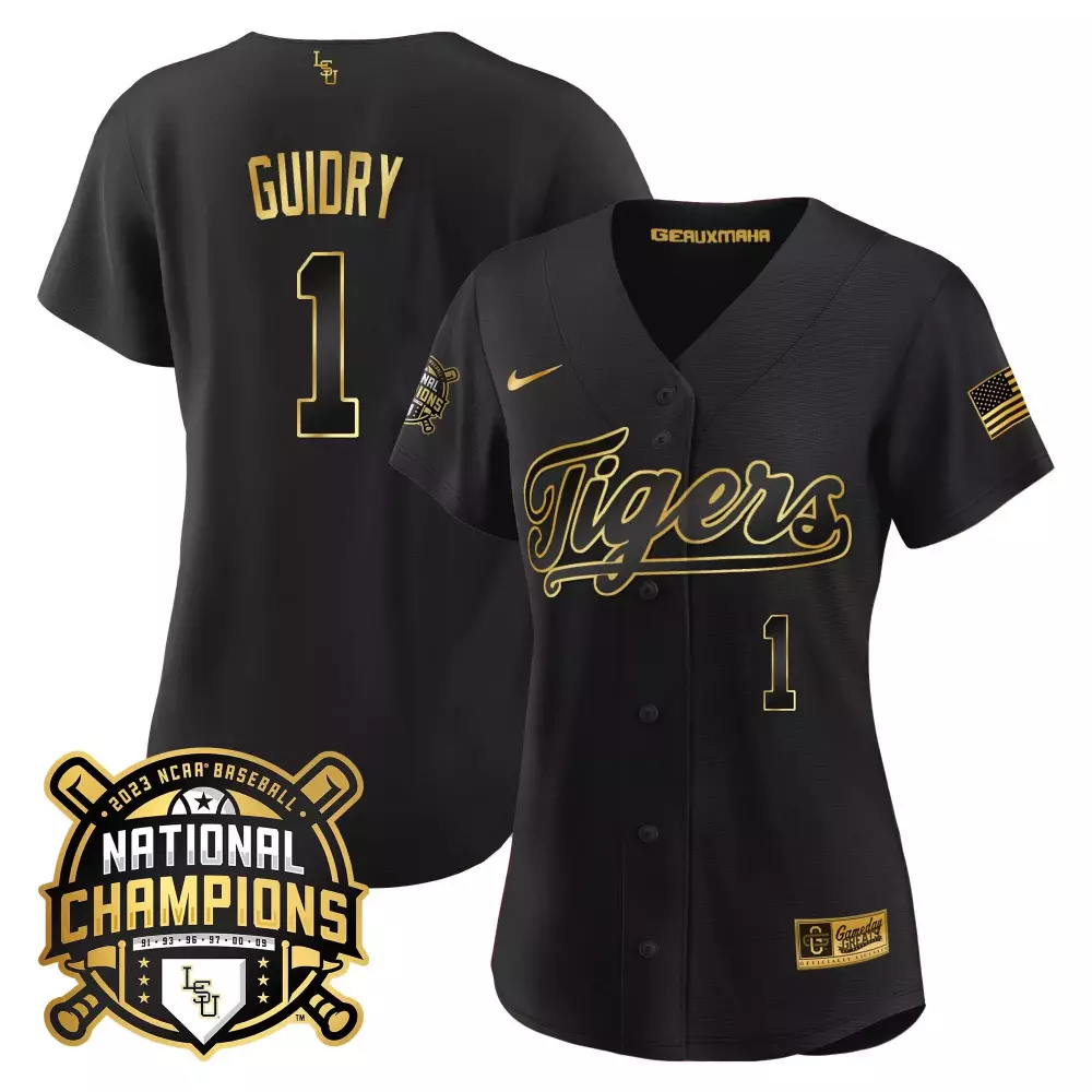 Weylin Guidry 1 Tigers Jersey Black 2023 National Champions Baseball American Flag