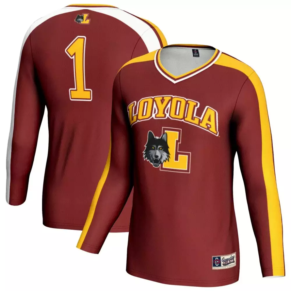 Loyola University Chicago 1 Jersey Maroon Colosseum Athletics Gameday Gear Men Long Sleeve