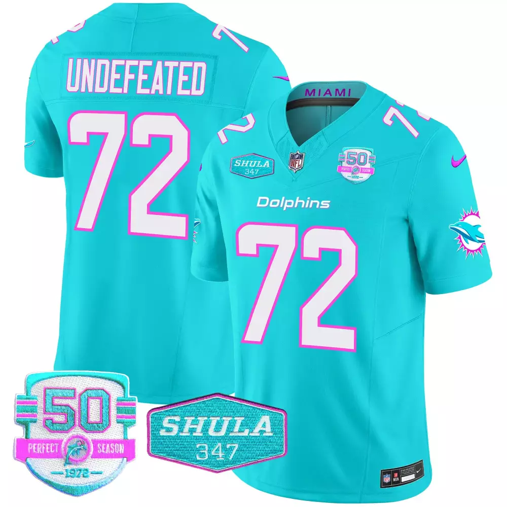 Undefeated Aqua 72 Dolphins Jersey Perfect Season 50 1972 Shula 347 Men NFL Alternate