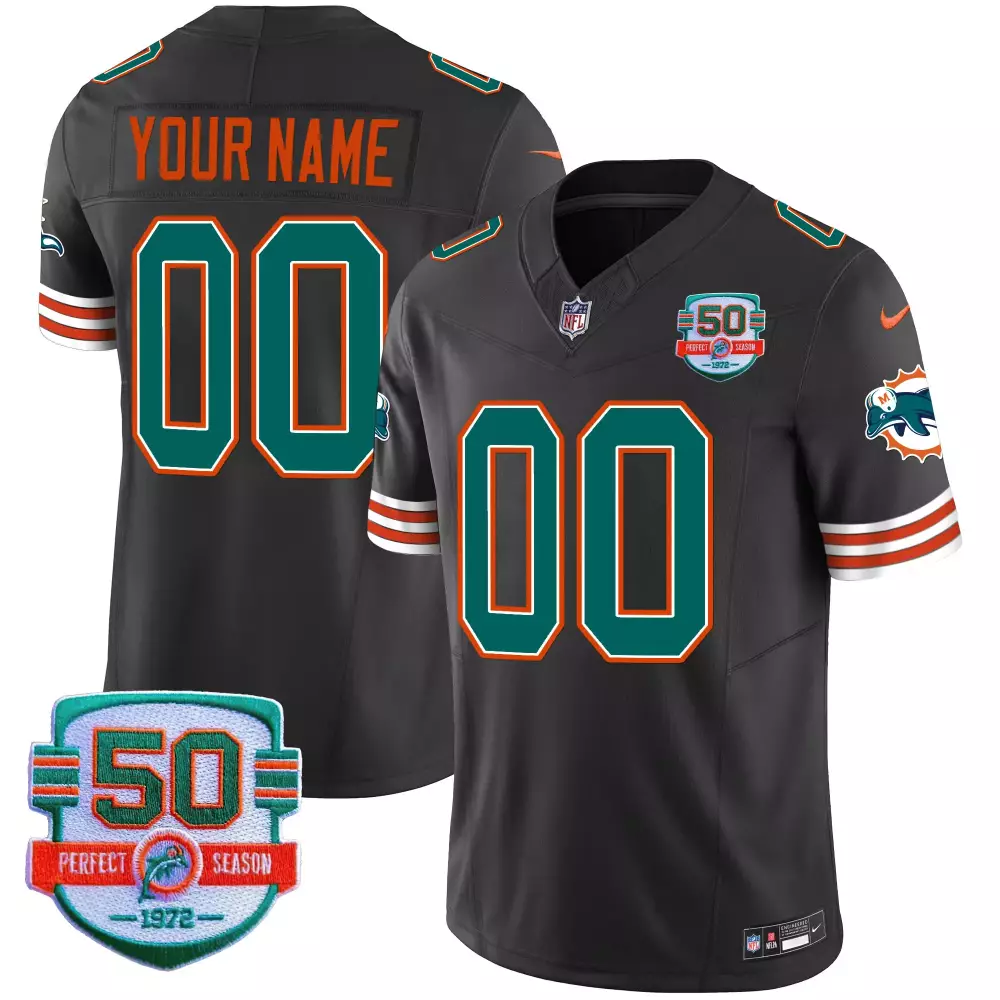 Custom Miami Dolphins Jersey Gray 50th Perfect Season 1972 Men Alternate Teal Orange