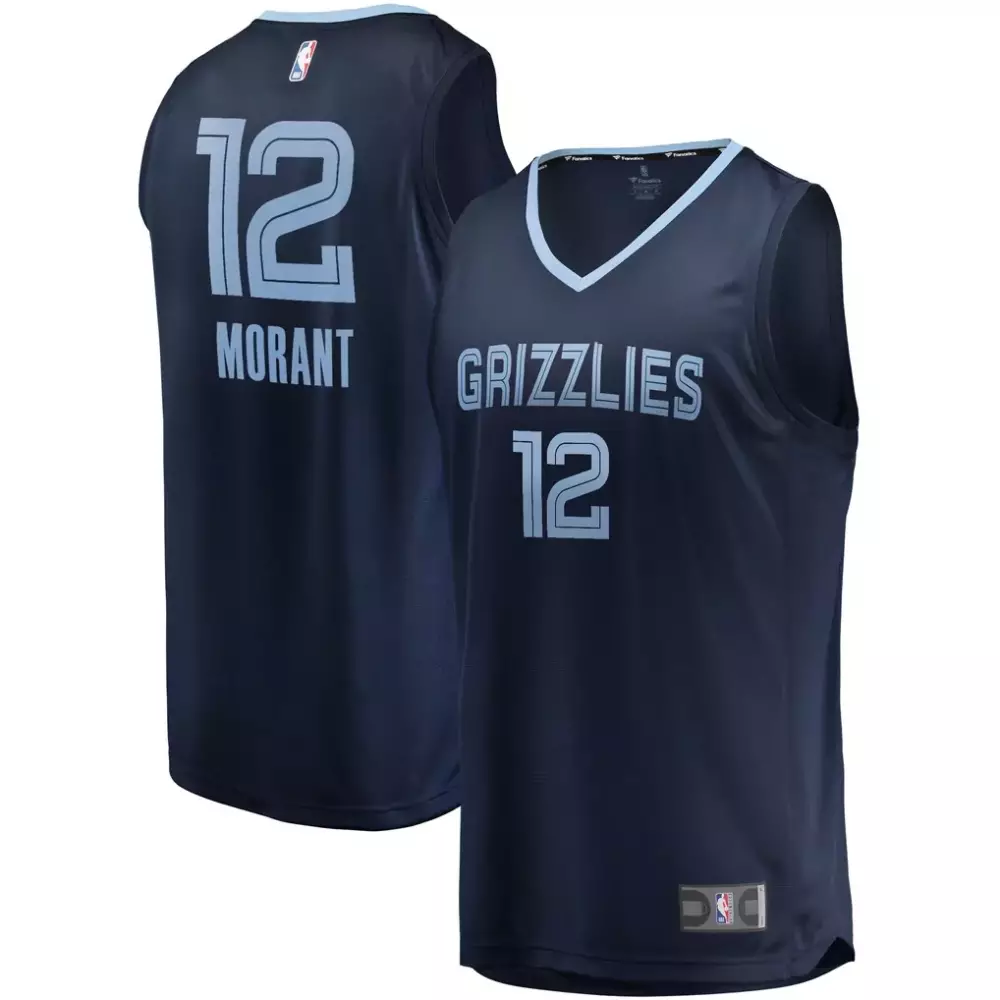 Ja Morant 12 Grizzlies Jersey Navy Men Official Light Blue Replica Icon