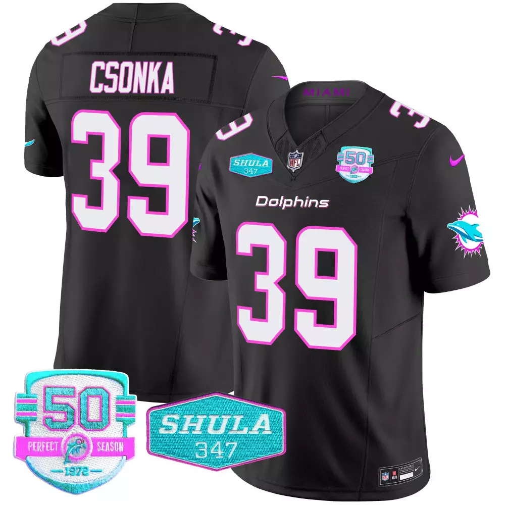 Larry Csonka 39 Dolphins Jersey Black Perfect Season 50 1972 Shula 347 Men White