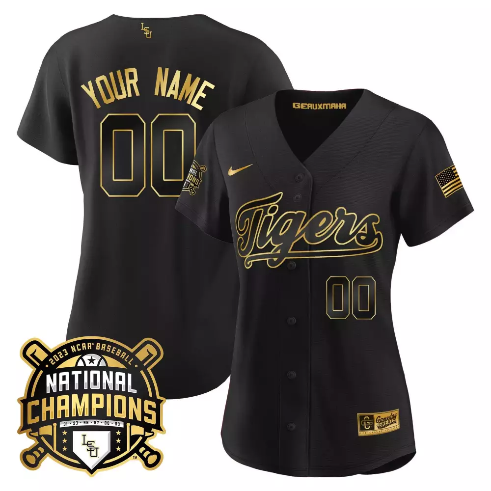 Custom Lsu Tigers Jersey Black National Champions 2023 Baseball Men Gold All Stitched