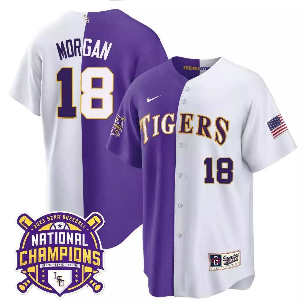 Tre Morgan 18 Lsu Tigers Jersey Purple 2023 Baseball National Champions Men Split