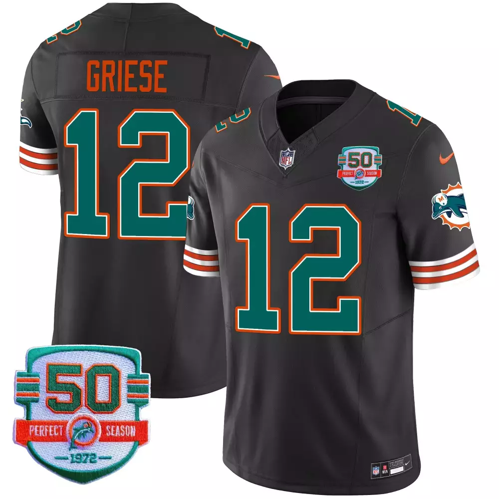 Bob Griese 12 Miami Dolphins Jersey Charcoal 50th Perfect Season 1972 Men Alternate