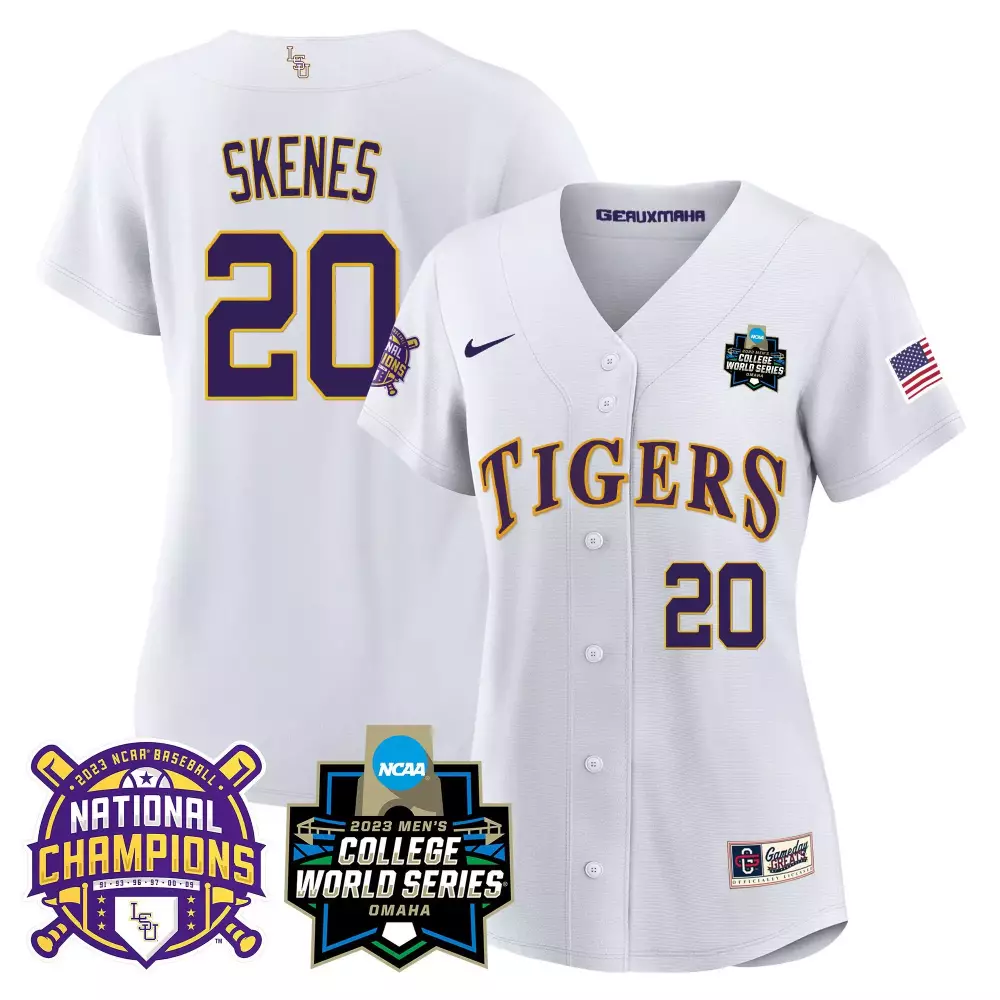 Paul Skenes 20 Lsu Tigers Jersey White 2023 College World Series Baseball National Champions Us Flag