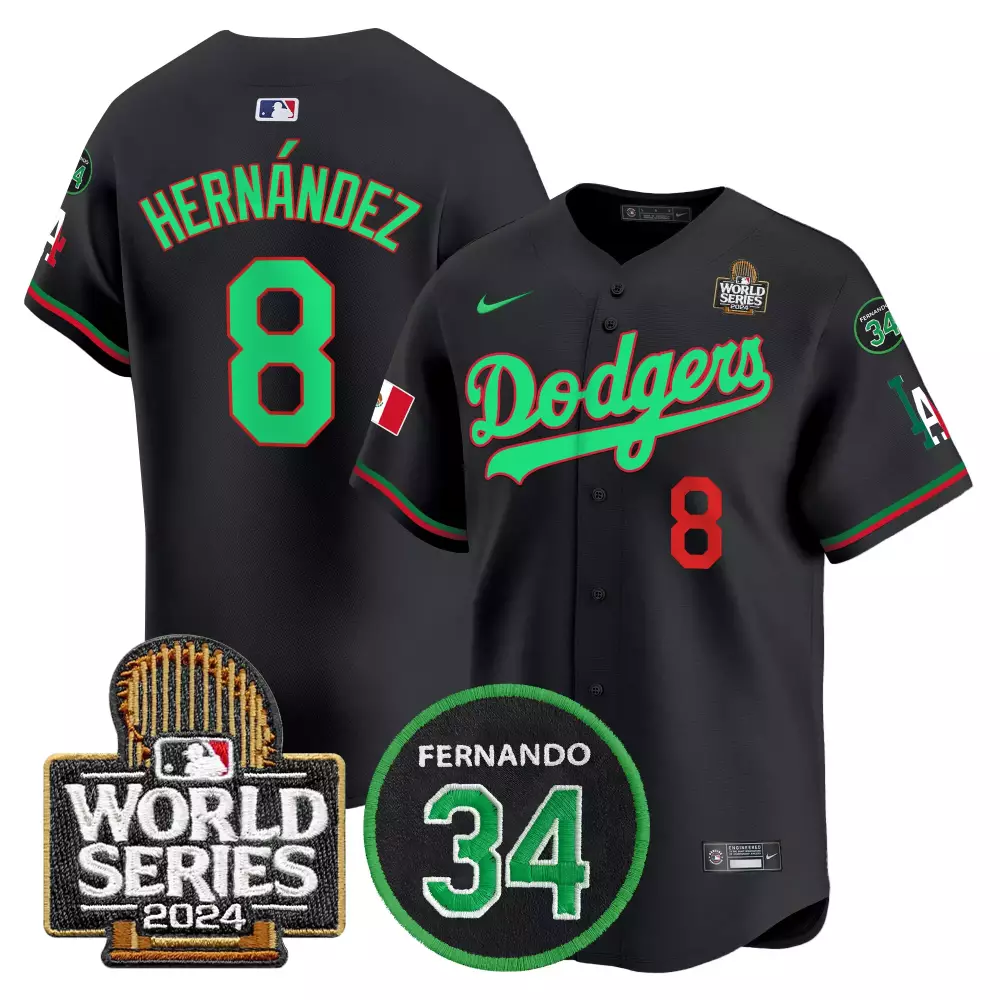 Kike Hernandez 8 Dodgers Jersey Black World Series 2024 Fernando 34 Men Green Red