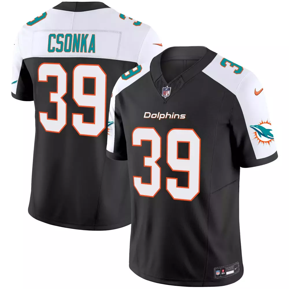 Larry Csonka 39 Miami Dolphins Jersey Black Men White Orange Teal Alternate Vapor