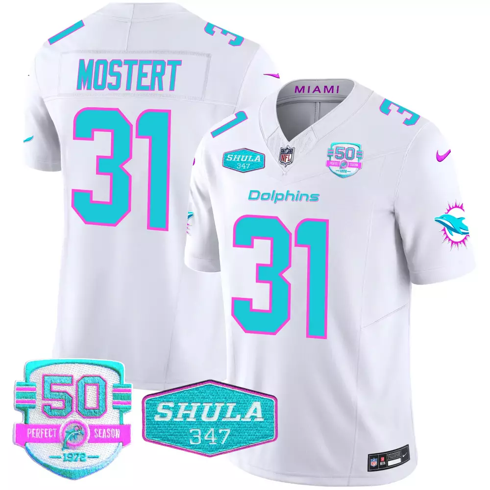 Raheem Mostert 31 Dolphins Jersey White 50th Perfect Season 50 1972 Shula 347 Men