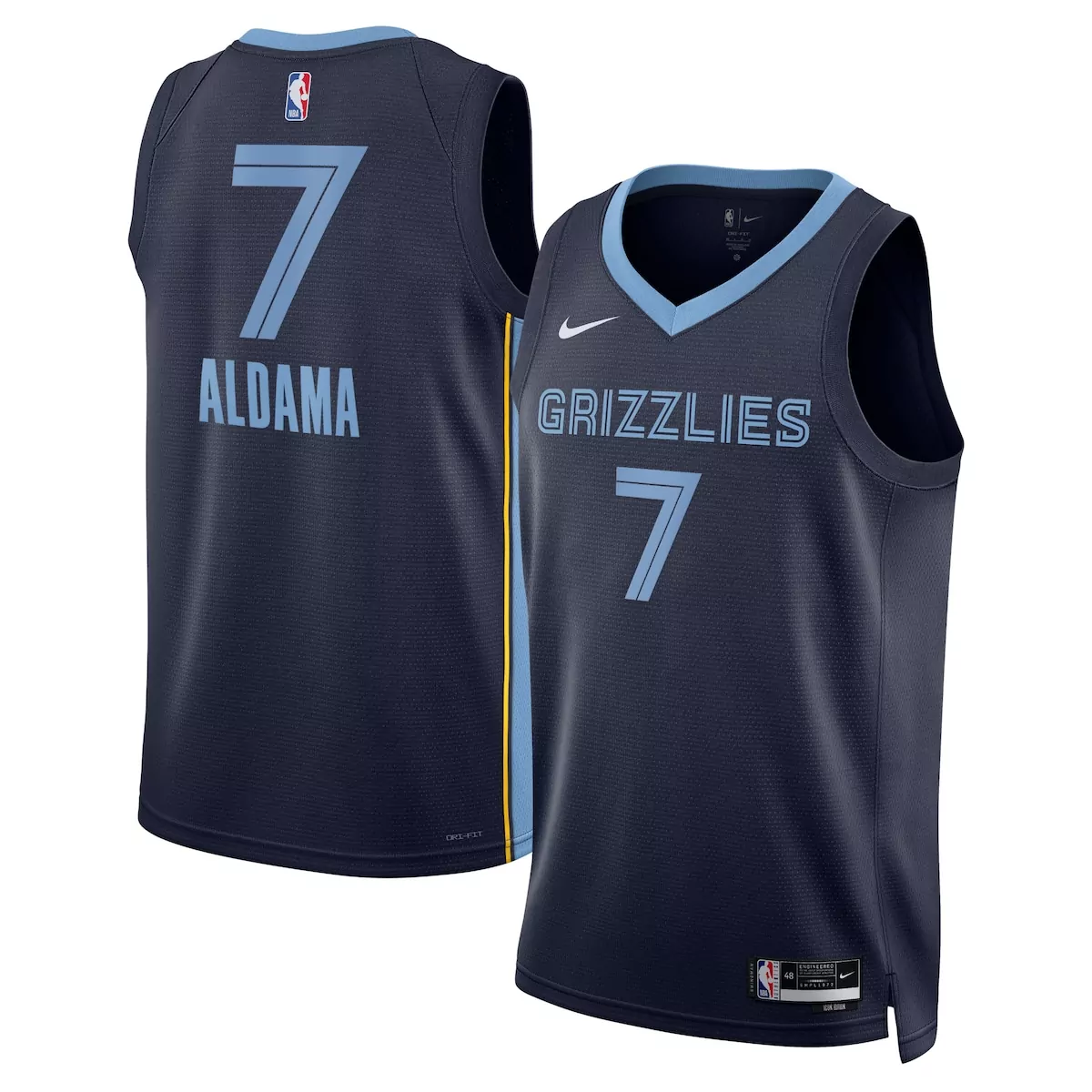 Santi Aldama 7 Grizzlies Jersey Navy Men Team Light Blue Yellow Icon Unisex