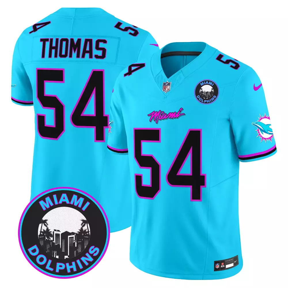 Thomas 54 Miami Dolphins Jersey Aqua City Connect Men NFL Alternate Black Pink Vapor