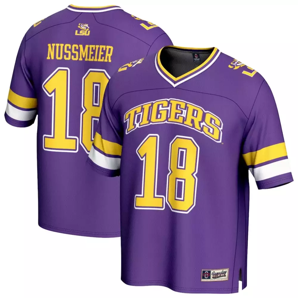 Garrett Nussmeier 18 Tigers Jersey Purple Men Gold White Gameday Unisex