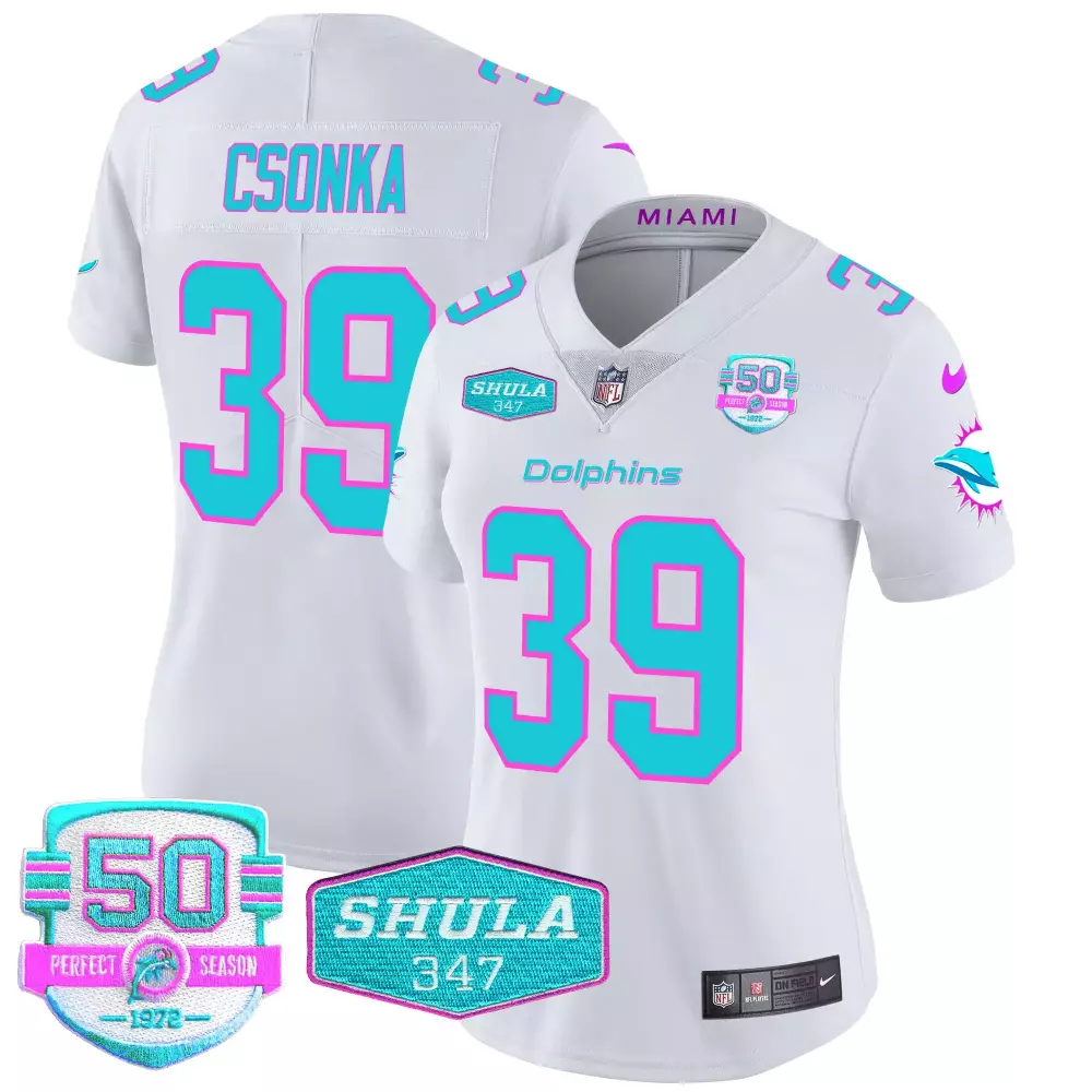 Larry Csonka 39 Miami Dolphins Jersey White 50th Season Perfect Shula 347 Women Alternate