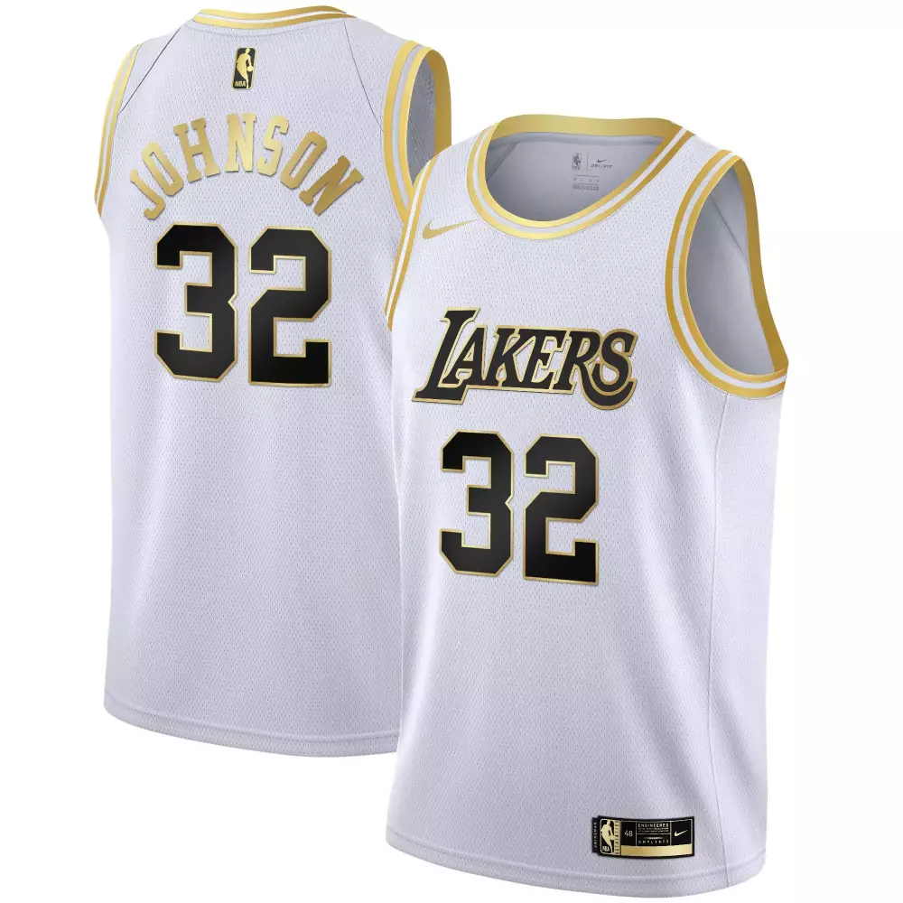 Johnson 32 Lakers Jersey White Men Gold Black All Stitched