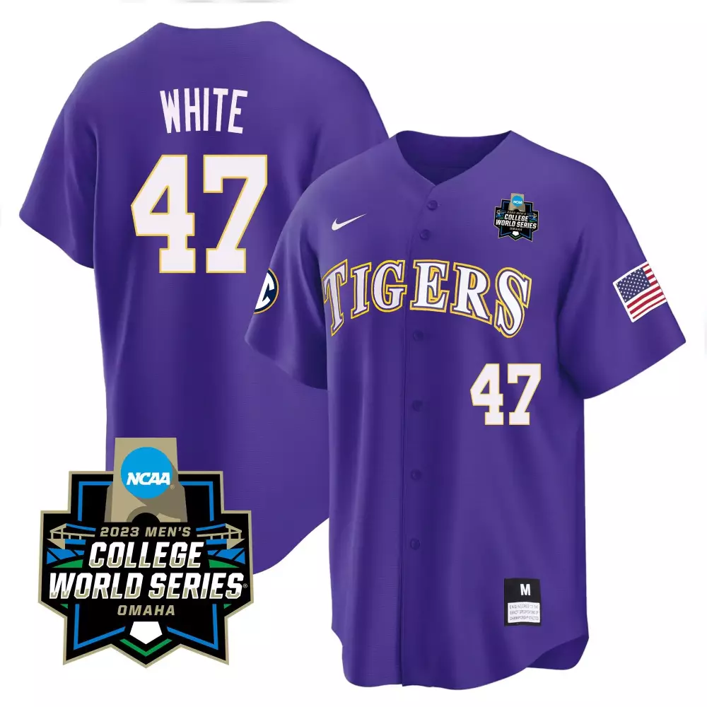 Eli White 47 Tigers Jersey Purple American Flag Men Gold v2 All Stitched