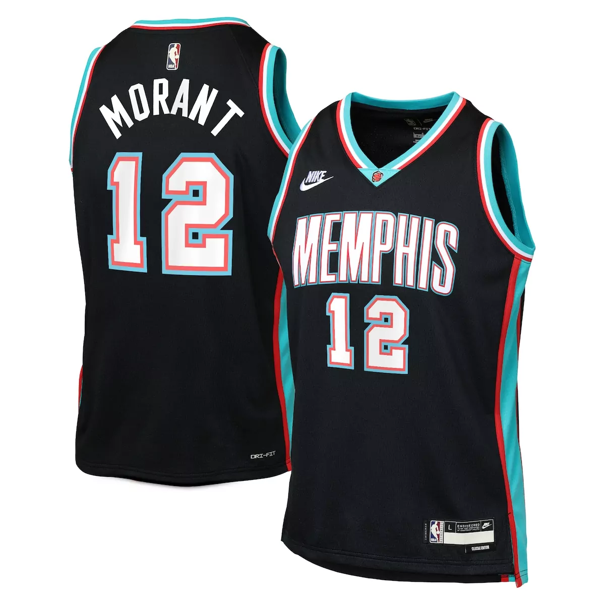 Ja Morant 12 Grizzlies Jersey Black Men NBA Teal Red White Classic
