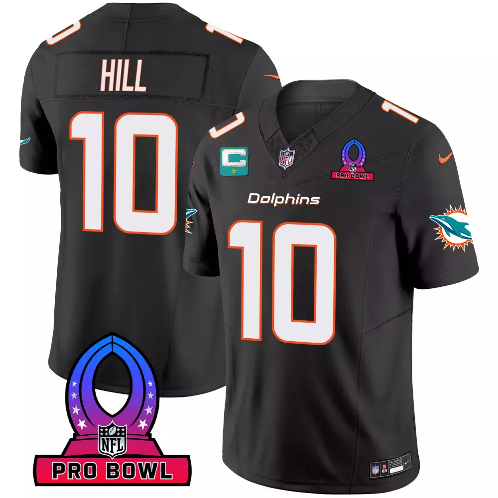 Tyreek Hill 10 Dolphins Jersey Black Pro Bowl Men Player Orange White Vapor All Stitched