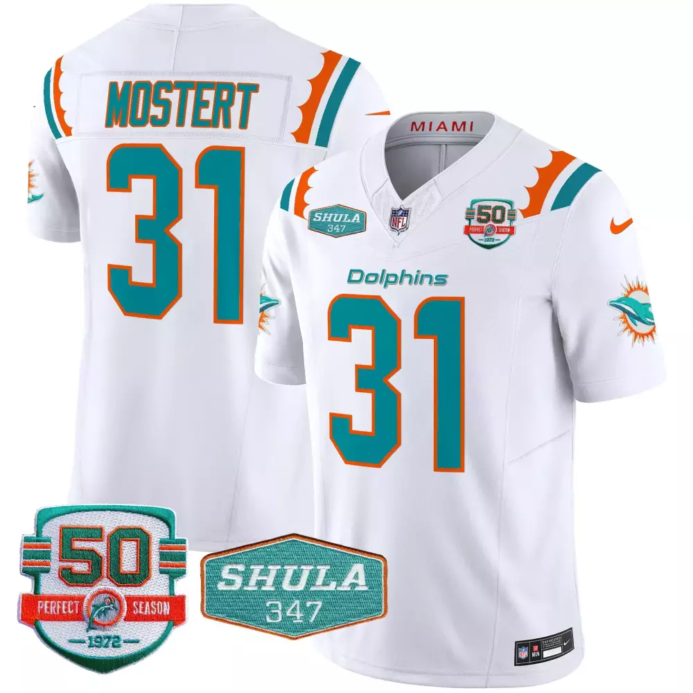Raheem Mostert 31 Dolphins Jersey White 50th Season 50 Perfect 1972 Shula 347 Men