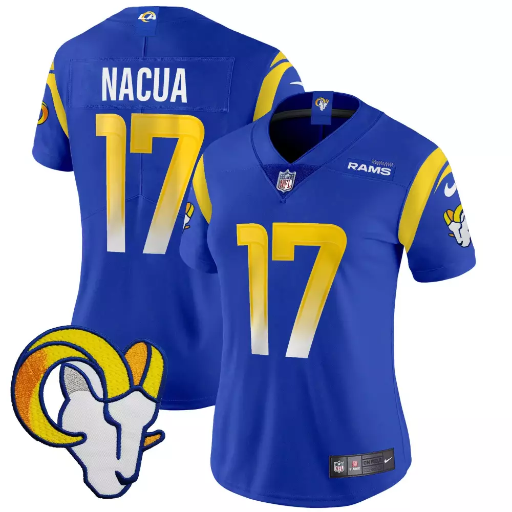 Puka Nacua 17 Rams Jersey Blue Men Standard Yellow White Vapor Limited v2 All Stitched