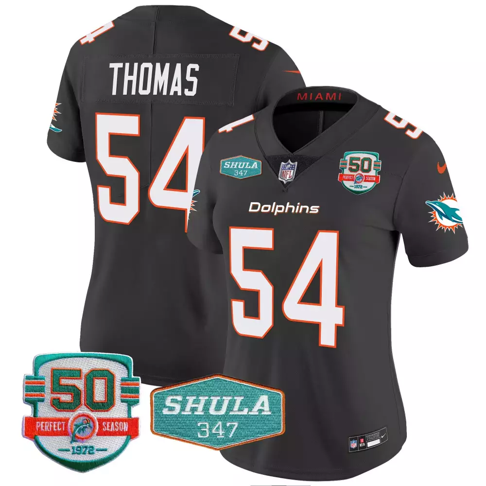 Zach Thomas 54 Miami Dolphins Jersey Charcoal 50th Perfect Season 1972 Shula 347