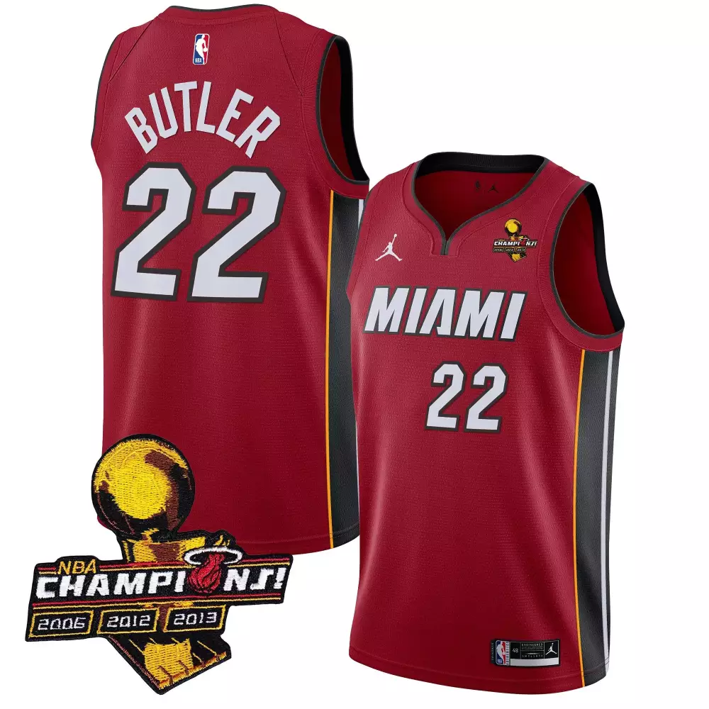 Jimmy Butler 22 Miami Heat Jersey Red 2013 Championship Champions 2006 2012 Men Black