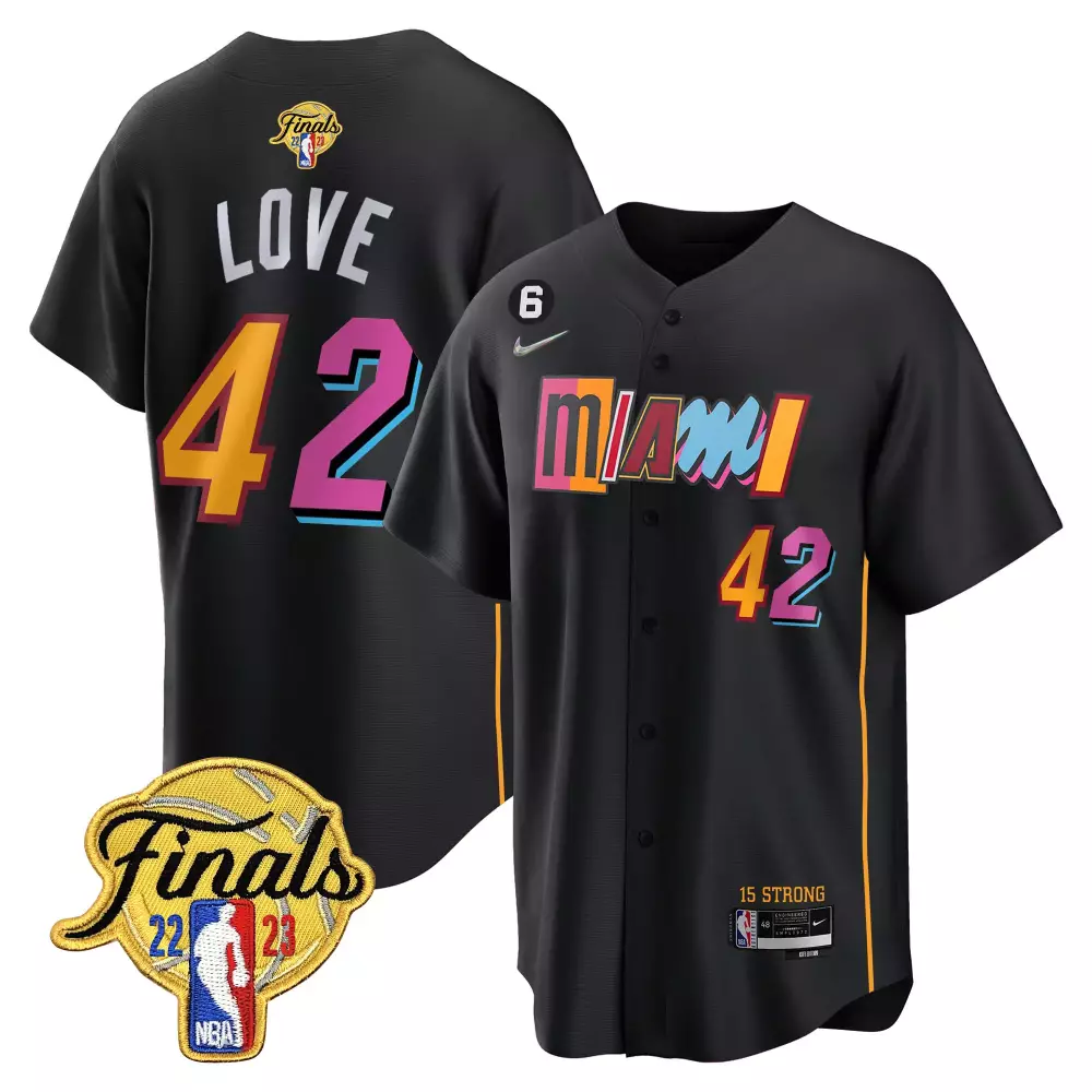 Love 42 Miami Heat Jersey Black NBA Finals 2023 Men Alternate Split Design Yellow