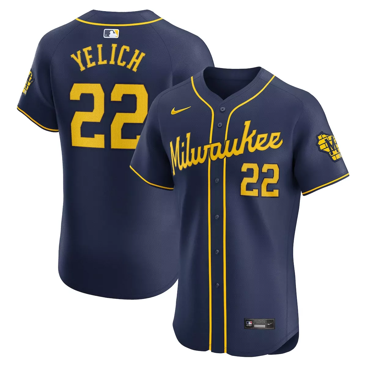 Christian Yelich 22 Jersey Navy Blue Milwaukee Brewers Men Authentic Yellow Alternate