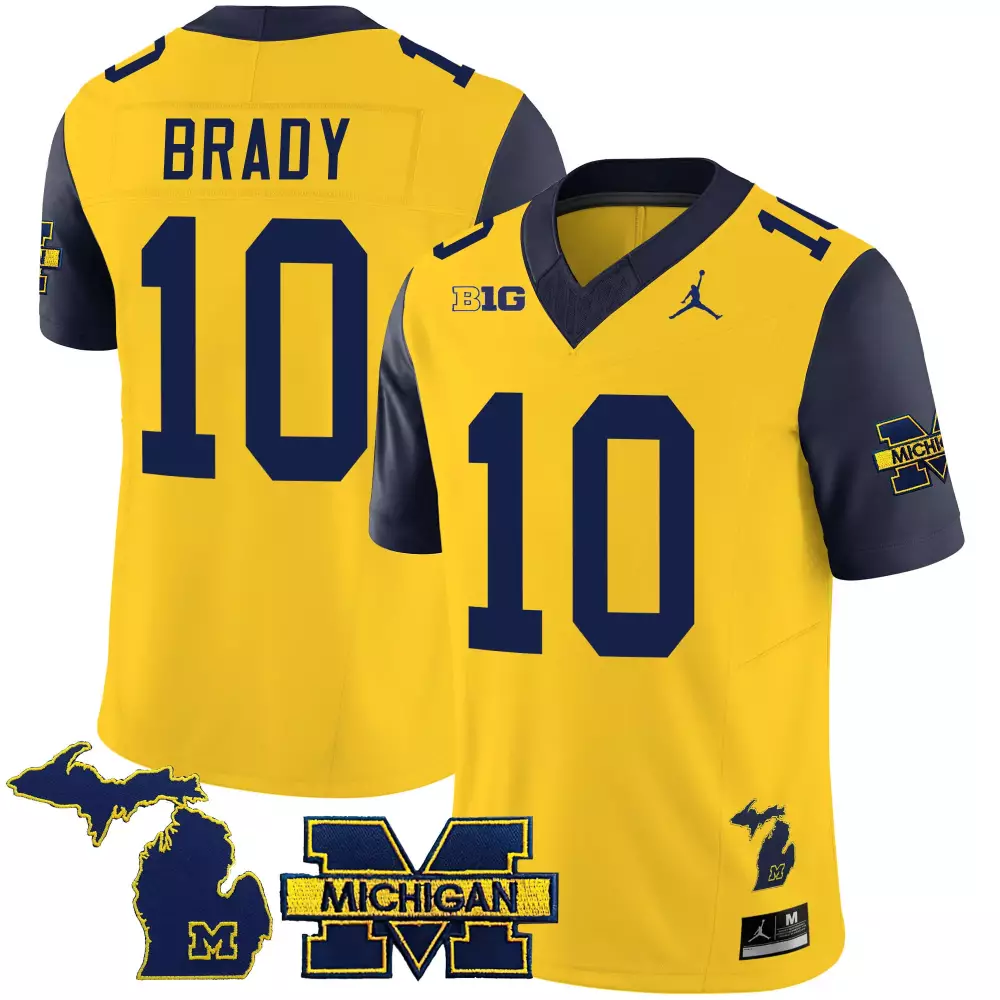 Tom Brady 10 Michigan Wolverines Jersey Yellow Gothic Men Stitched Navy Blue v3 All