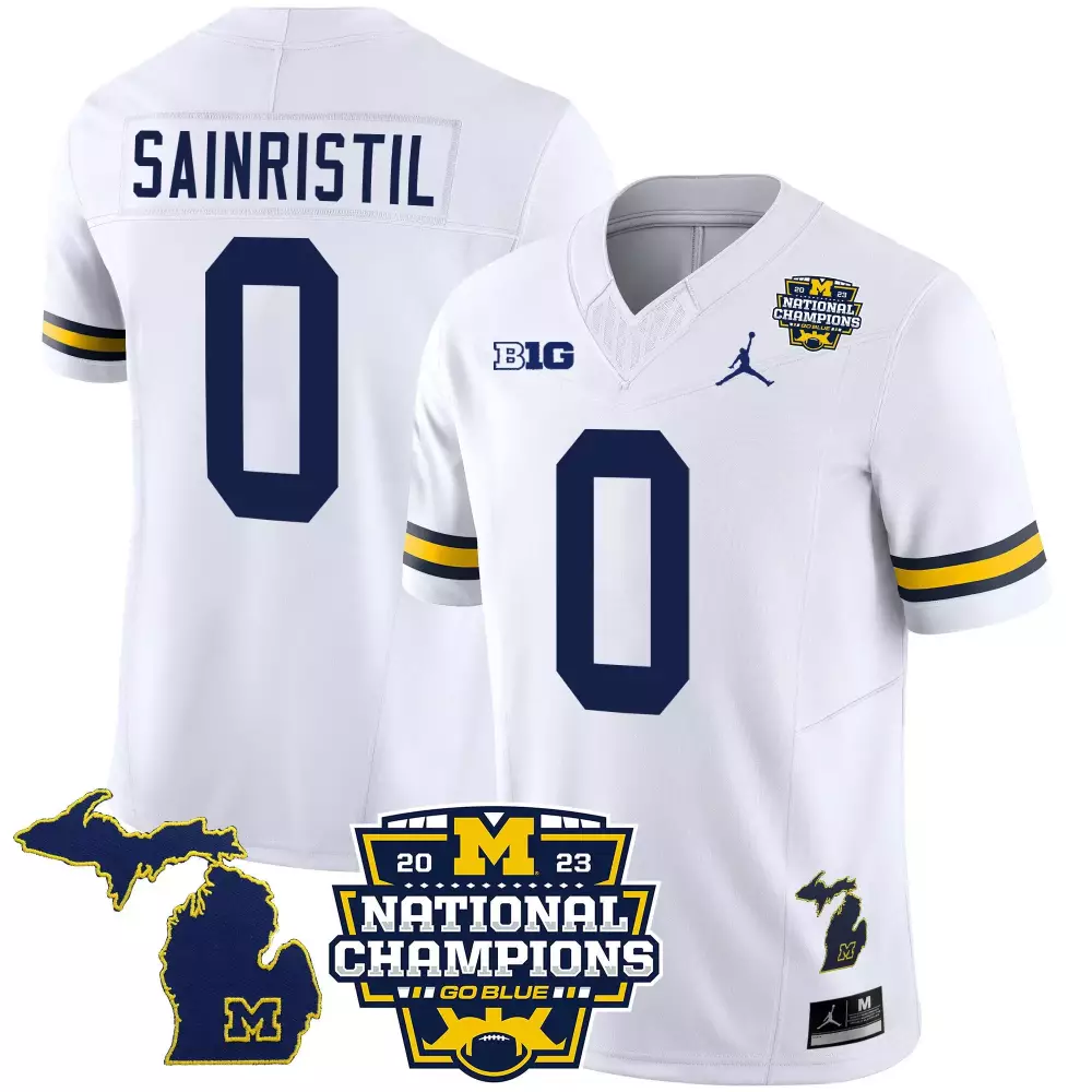 Mike Sainristil Jersey White National Champions Michigan Wolverines 2023 Men Authentic