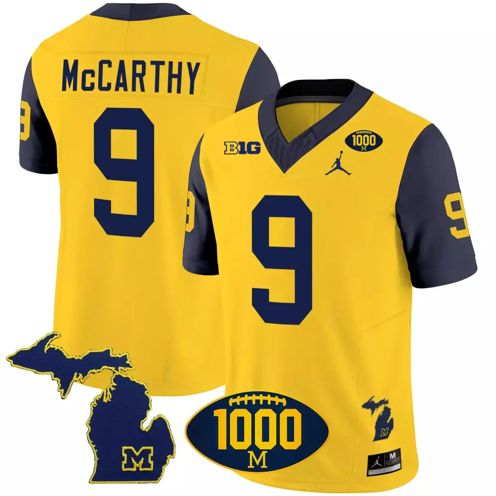 Jj Mccarthy 9 Michigan Wolverines Jersey Yellow Big 1000 Football Men Navy Blue Vapor