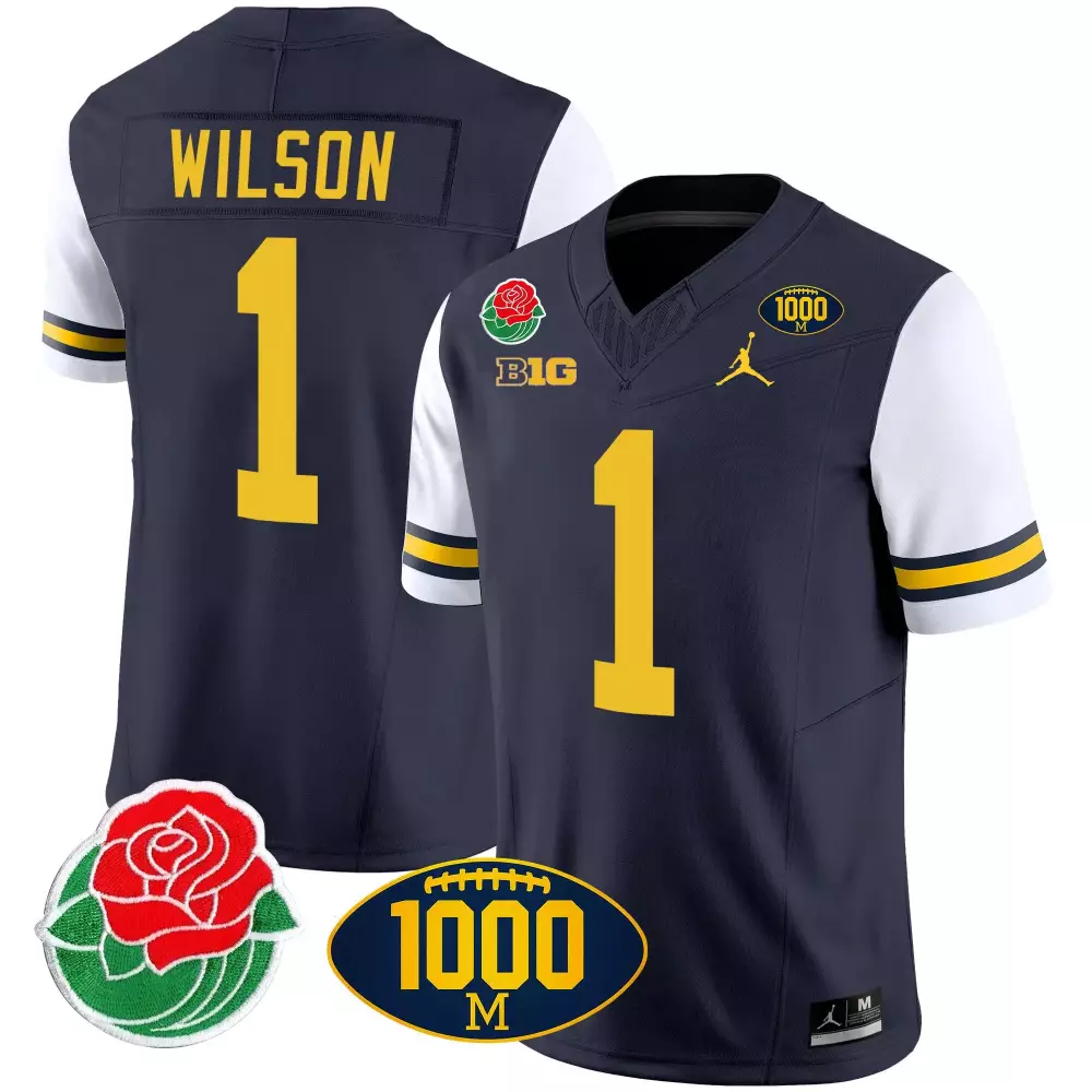 Roman Wilson 1 Jersey Navy 1000M Michigan Wolverines Rose Bowl Big 10 Men Stitched