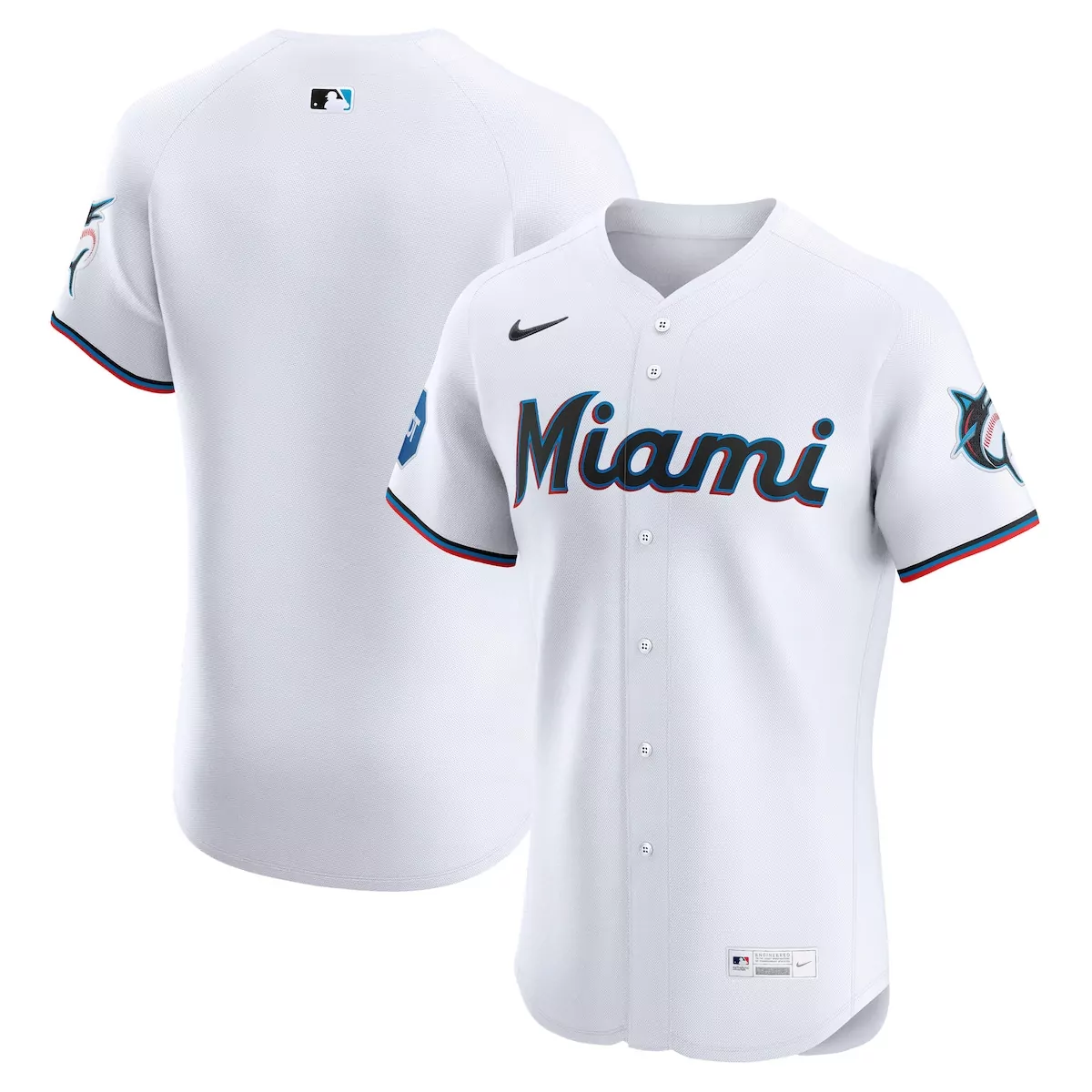 Custom Miami Marlins Jersey White Men Black Teal Red Home Elite