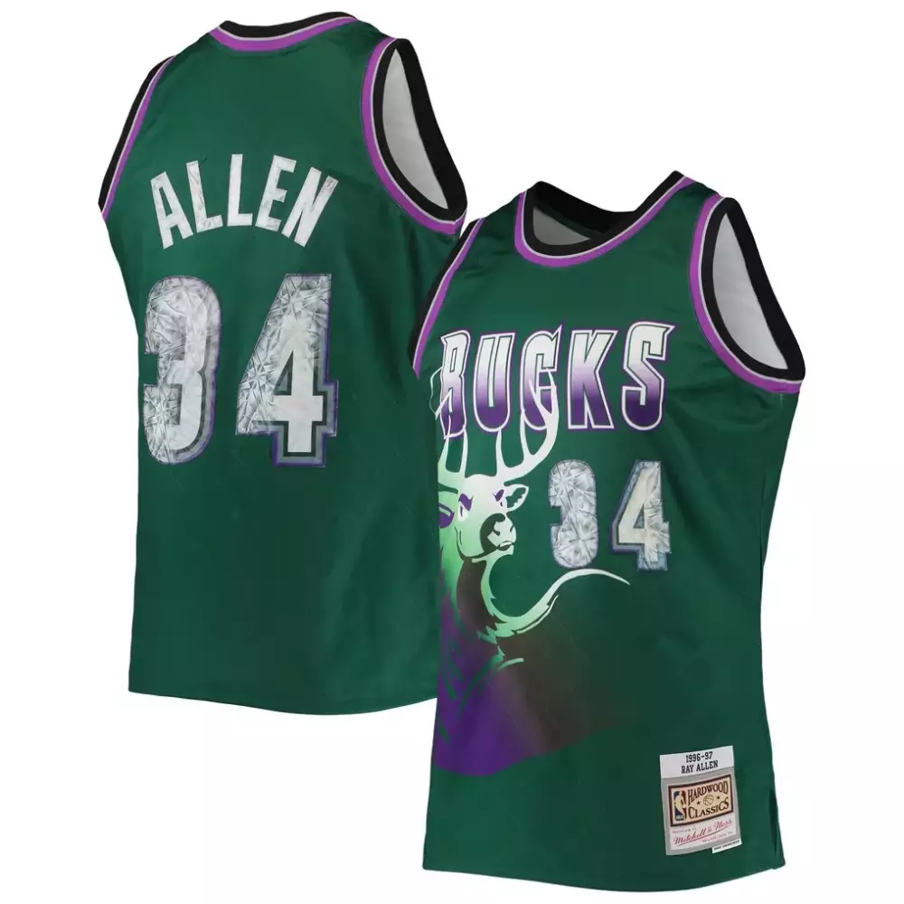 Ray Allen 34 Milwaukee Bucks Jersey Green Gothic 1996 Men Stitched Alternate Purple