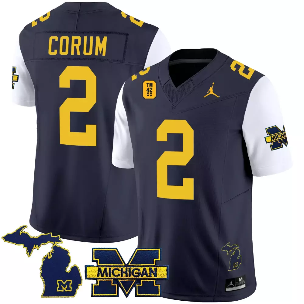 Blake Corum 2 Michigan Wolverines Jersey Navy Blue Football Tm 42 Men Yellow White